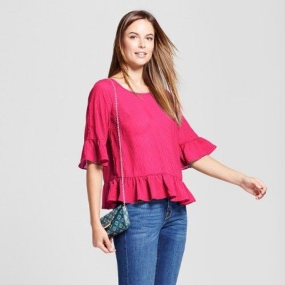 NWT A New Day Women's Plaid Chiffon Ruffle Blouse